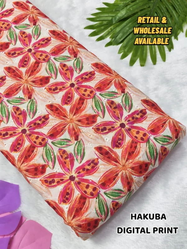 Hakoba cotton chikankari fabric digital prints 038 soft feel - High-Quality Fabric