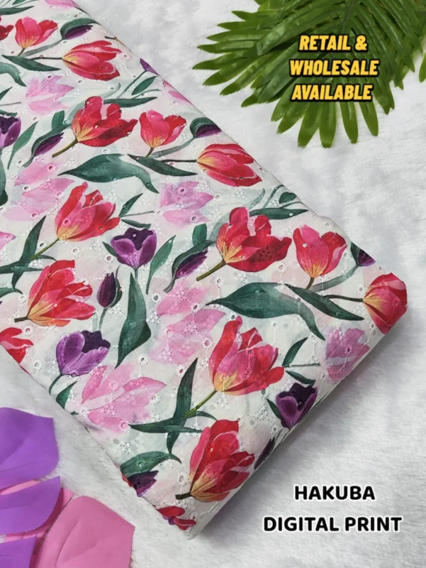 Hakoba cotton chikankari fabric digital prints 038 soft feel - High-Quality Fabric