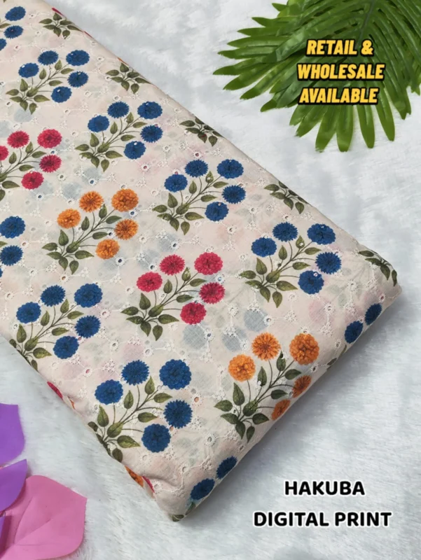 Hakoba cotton chikankari fabric digital prints 038 soft feel - High-Quality Fabric