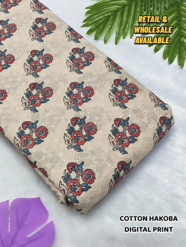 Hakoba cotton chikankari fabric digital prints 038 soft feel - High-Quality Fabric