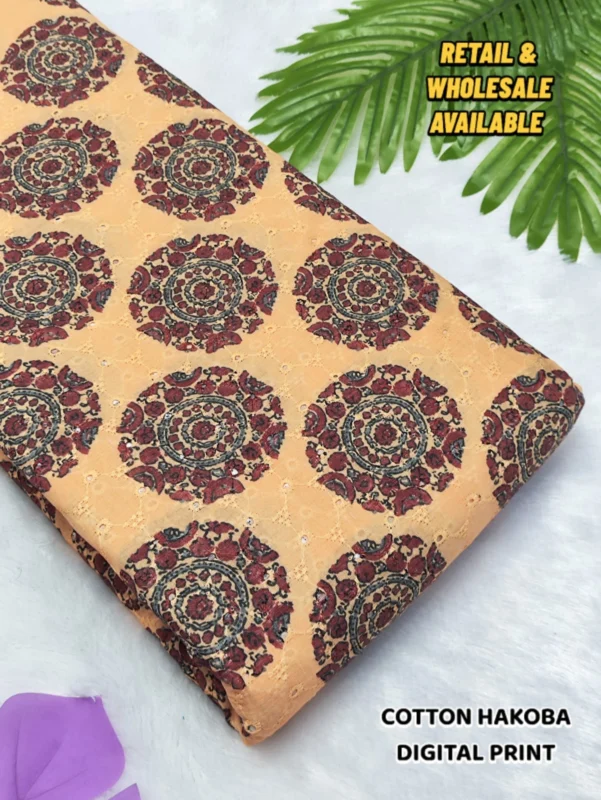 Hakoba cotton chikankari fabric digital prints 038 soft feel - High-Quality Fabric