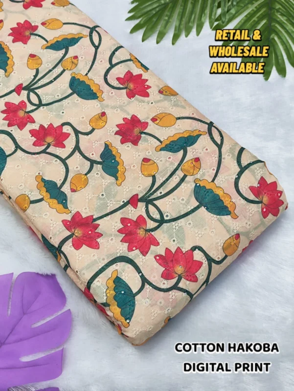 Hakoba cotton chikankari fabric digital prints 038 soft feel - High-Quality Fabric