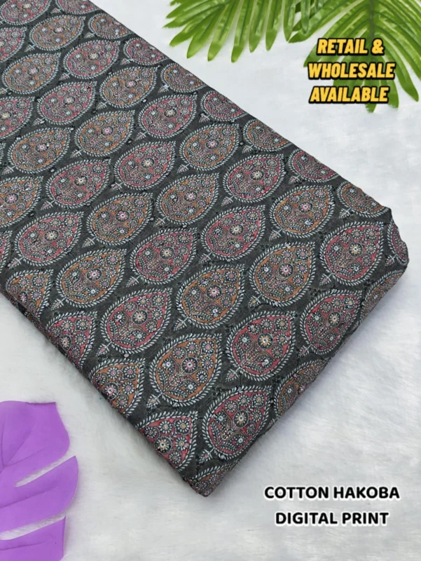 Hakoba cotton chikankari fabric digital prints 038 soft feel - High-Quality Fabric