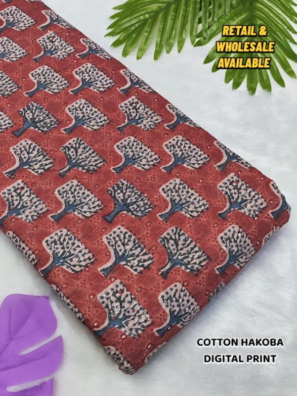 Hakoba cotton chikankari fabric digital prints 038 soft feel - High-Quality Fabric