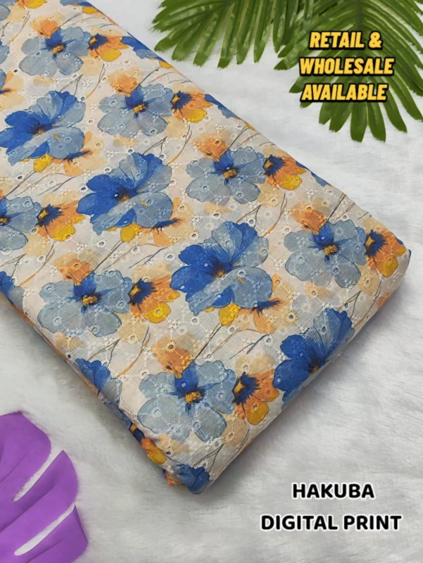 Hakoba cotton chikankari fabric digital prints 038 soft feel - High-Quality Fabric