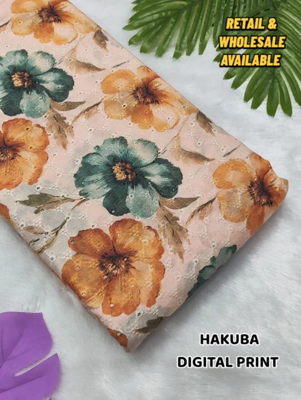 Hakoba cotton chikankari fabric digital prints 038 soft feel - High-Quality Fabric