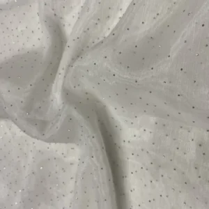 White Burberry Silk Crush Fabric with Hot Fix Diamond – Premium Party Wear for Lehenga, Gown & Dresses