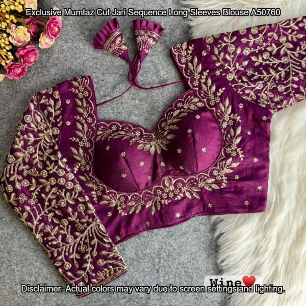 Mumtaz cut jari sequence long sleeves party blouse - High-Quality Fabric