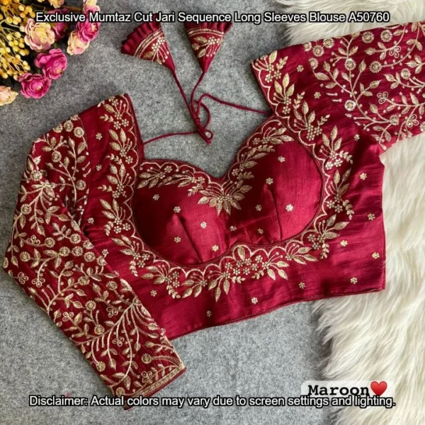 Mumtaz cut jari sequence long sleeves party blouse - High-Quality Fabric
