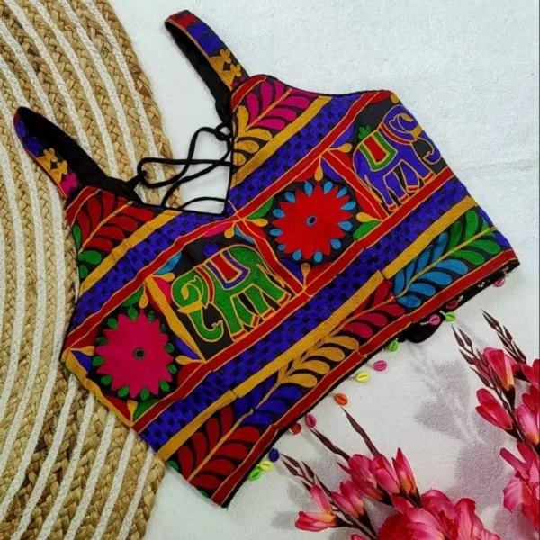 Navratri gamthi work backless blouse heavy fantom silk - High-Quality Fabric