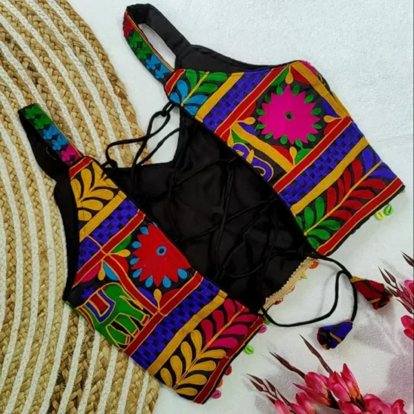 Navratri gamthi work backless blouse heavy fantom silk - High-Quality Fabric