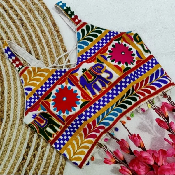 Navratri gamthi work backless blouse heavy fantom silk - High-Quality Fabric
