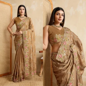Party wear soft rangoli silk saree heavy embroidery work - High-Quality Fabric