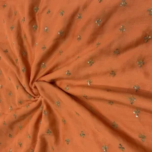 Peach vichitra silk fabric with sequins thread butties soft 038 elegant 44 inch width - High-Quality Fabric