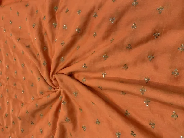 Peach vichitra silk fabric with sequins thread butties soft 038 elegant 44 inch width - High-Quality Fabric