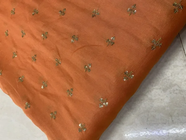 Peach vichitra silk fabric with sequins thread butties soft 038 elegant 44 inch width - High-Quality Fabric