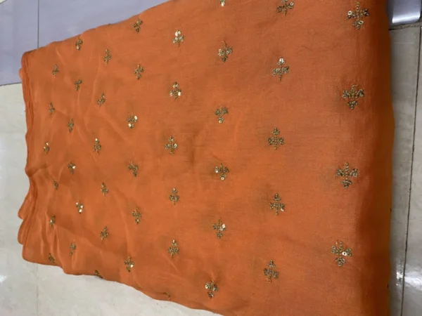 Peach vichitra silk fabric with sequins thread butties soft 038 elegant 44 inch width - High-Quality Fabric