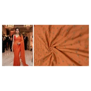 Peach vichitra silk fabric with sequins thread butties soft 038 elegant 44 inch width - High-Quality Fabric