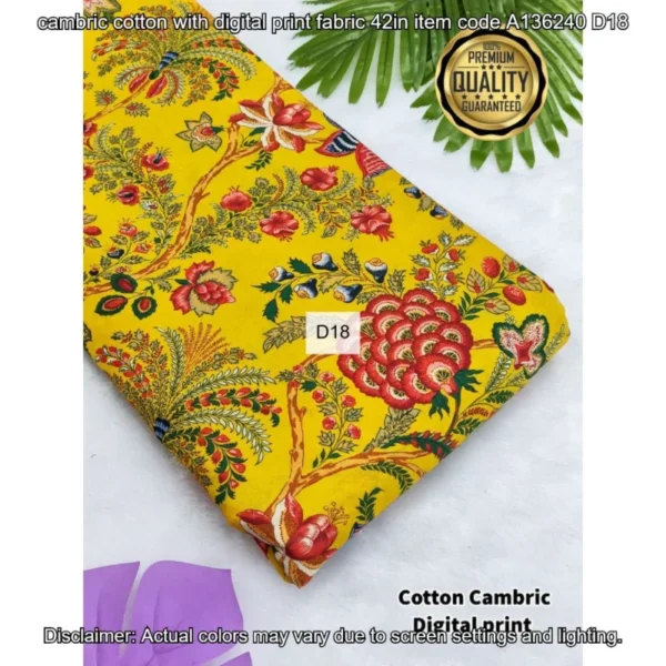 Premium cambric cotton digital prints fabric - High-Quality Fabric