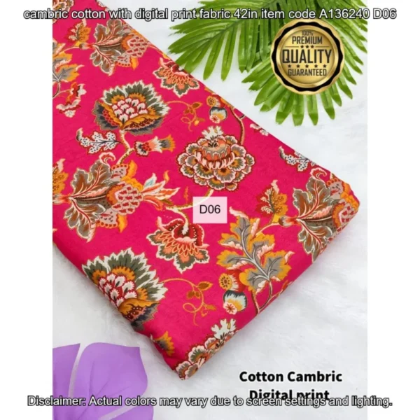 Premium cambric cotton digital prints fabric - High-Quality Fabric