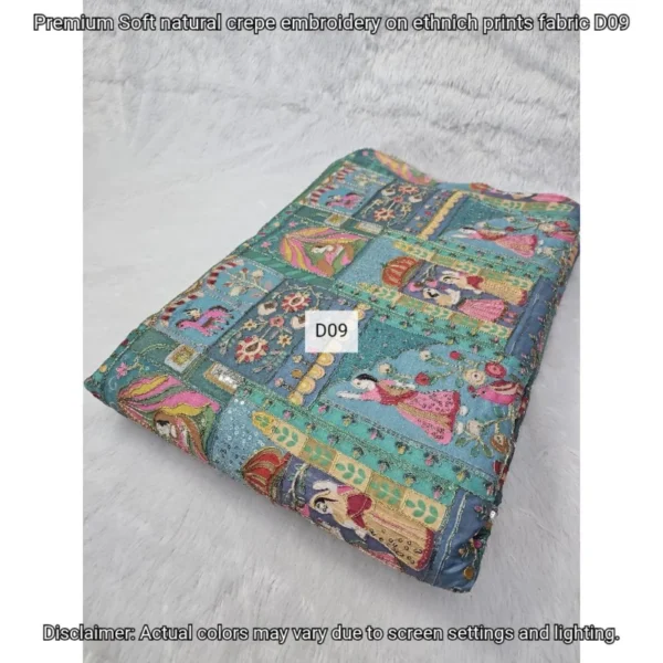 Premium soft crepe embroidered fabric 448243 ethnic prints - High-Quality Fabric