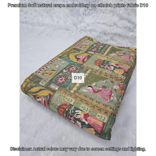 Premium soft crepe embroidered fabric 448243 ethnic prints - High-Quality Fabric