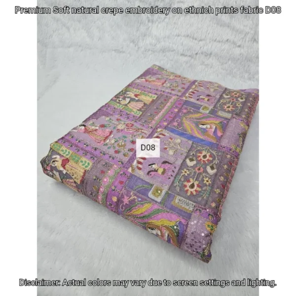 Premium soft crepe embroidered fabric 448243 ethnic prints - High-Quality Fabric