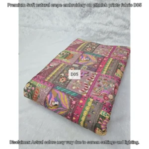 Premium soft crepe embroidered fabric 448243 ethnic prints - High-Quality Fabric