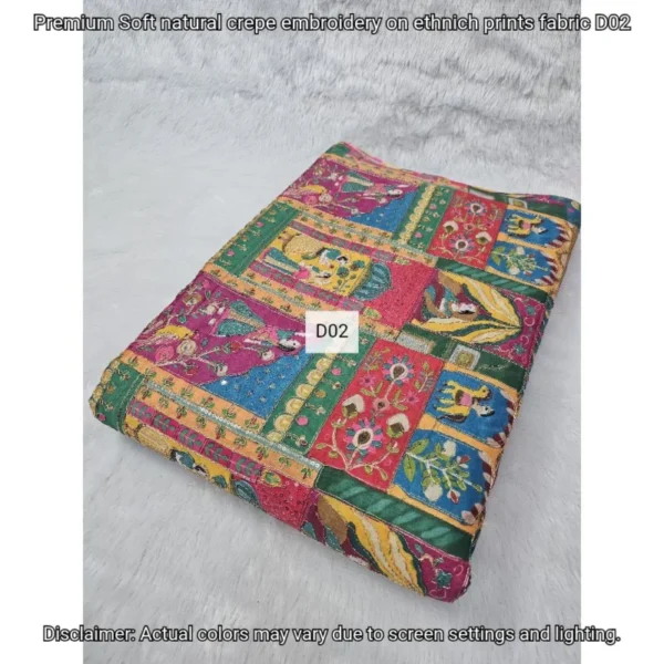 Premium soft crepe embroidered fabric 448243 ethnic prints - High-Quality Fabric