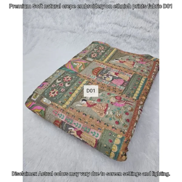 Premium soft crepe embroidered fabric 448243 ethnic prints - High-Quality Fabric