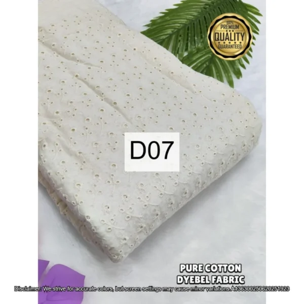Pure dyeable cora cotton chikankari fabric 44in - High-Quality Fabric