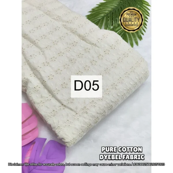 Pure dyeable cora cotton chikankari fabric 44in - High-Quality Fabric
