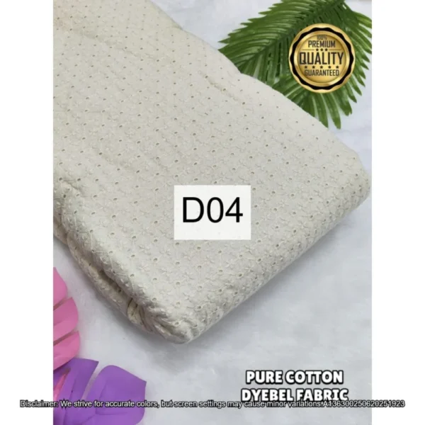 Pure dyeable cora cotton chikankari fabric 44in - High-Quality Fabric