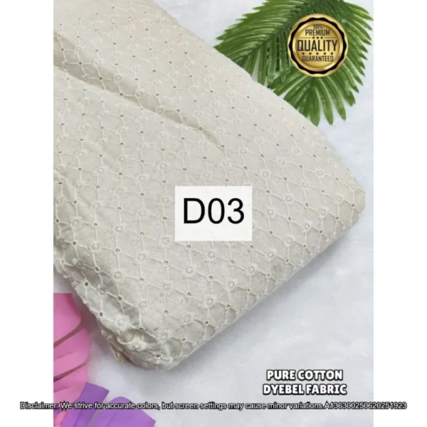 Pure dyeable cora cotton chikankari fabric 44in - High-Quality Fabric
