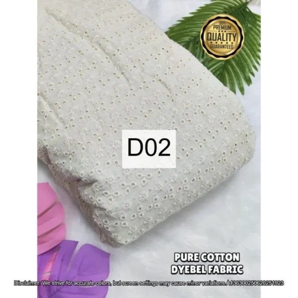 Pure dyeable cora cotton chikankari fabric 44in - High-Quality Fabric