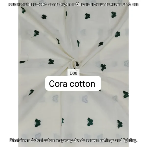 Pure dyeable cora cotton with butterfly embroidery butta 8211 by the meter - High-Quality Fabric