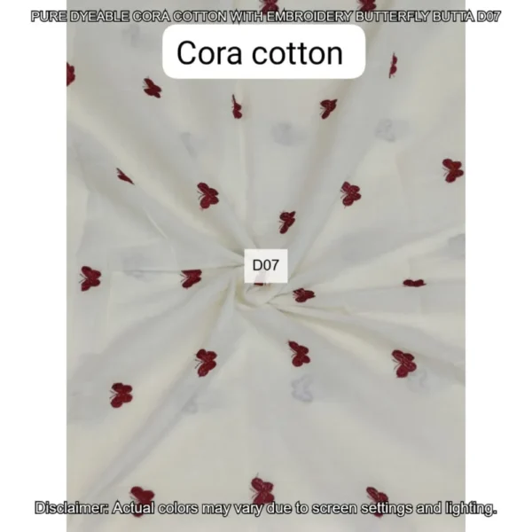Pure dyeable cora cotton with butterfly embroidery butta 8211 by the meter - High-Quality Fabric