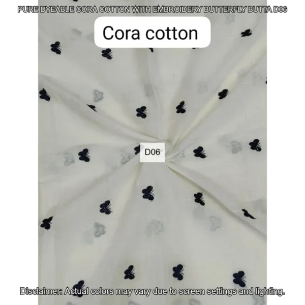 Pure dyeable cora cotton with butterfly embroidery butta 8211 by the meter - High-Quality Fabric