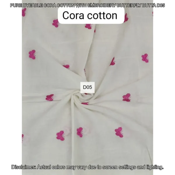 Pure dyeable cora cotton with butterfly embroidery butta 8211 by the meter - High-Quality Fabric