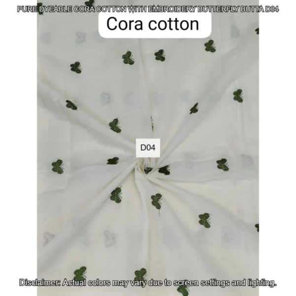 Pure dyeable cora cotton with butterfly embroidery butta 8211 by the meter - High-Quality Fabric