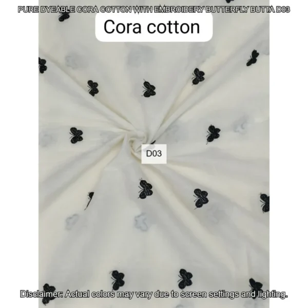 Pure dyeable cora cotton with butterfly embroidery butta 8211 by the meter - High-Quality Fabric