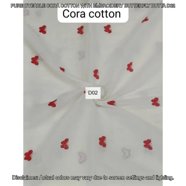 Pure dyeable cora cotton with butterfly embroidery butta 8211 by the meter - High-Quality Fabric
