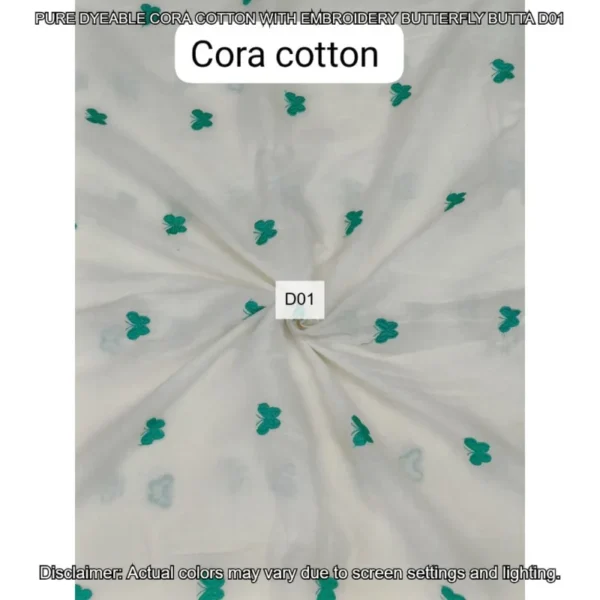 Pure dyeable cora cotton with butterfly embroidery butta 8211 by the meter - High-Quality Fabric