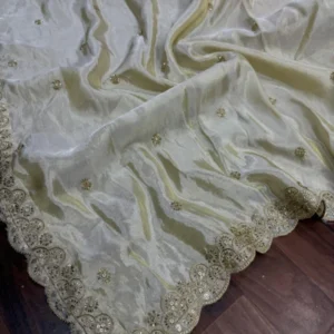 Pure shimmer tissue silk dyeable hand cutwork dupatta 25m - High-Quality Fabric