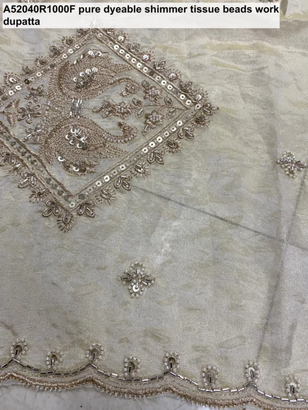 Pure shimmer tissue silk dyeable hand cutwork dupatta 25m - High-Quality Fabric