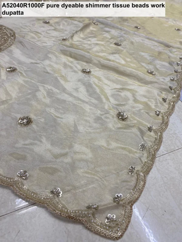 Pure shimmer tissue silk dyeable hand cutwork dupatta 25m - High-Quality Fabric