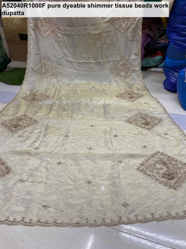 Pure shimmer tissue silk dyeable hand cutwork dupatta 25m - High-Quality Fabric