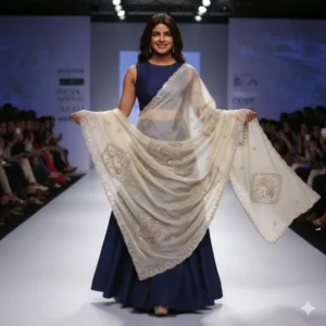 Pure shimmer tissue silk dyeable hand cutwork dupatta 25m - High-Quality Fabric