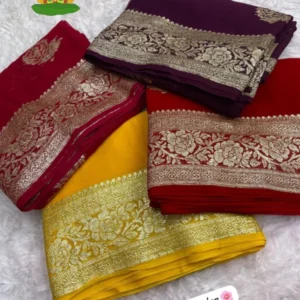 Pure viscose georgette saree with banarasi border shop now - High-Quality Fabric