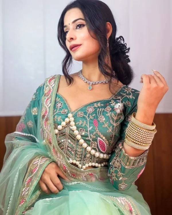 Sukhmani gambhir inspired net saree embroidery 038 pearl moti - High-Quality Fabric